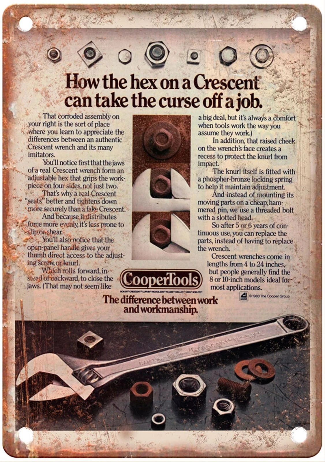 Crescent Wrench Vintage 1985 Cooper Tools Aluminum Sign — product artwork