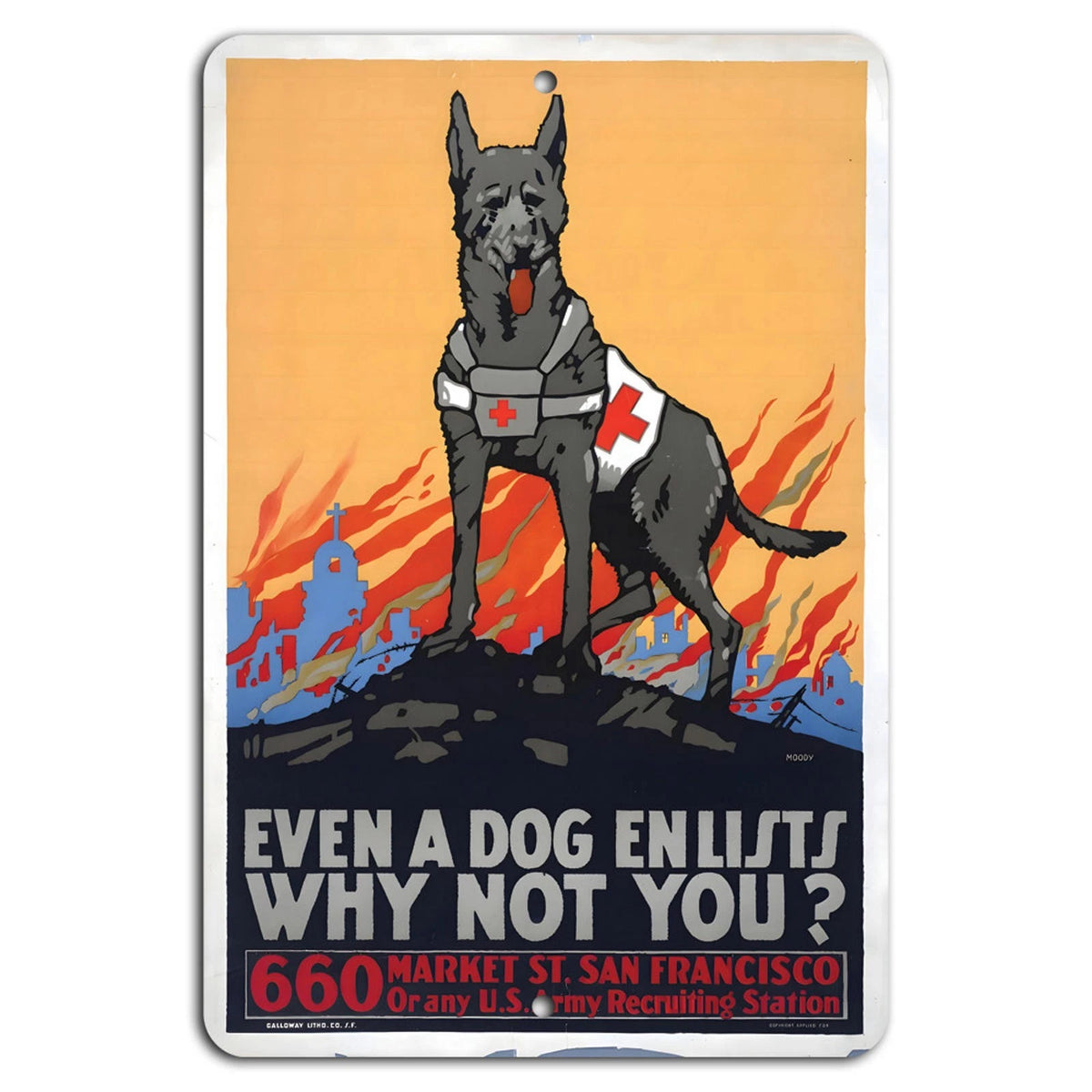 Military Vintage Patriotic Canine Recruitment Aluminum Sign — product artwork