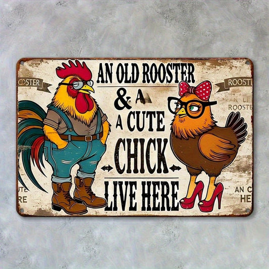 Rooster Holiday Featuring Rooster Chick Funny Aluminum Sign — product artwork