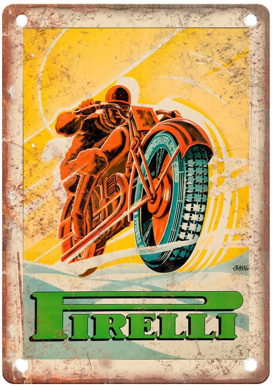 Vintage Motorcycle Pirelli 1938 Retro Aluminum Sign — product artwork