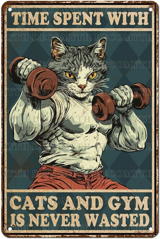 Time Spent with Cats and Gym Is Never Wasted Aluminum Sign — product artwork