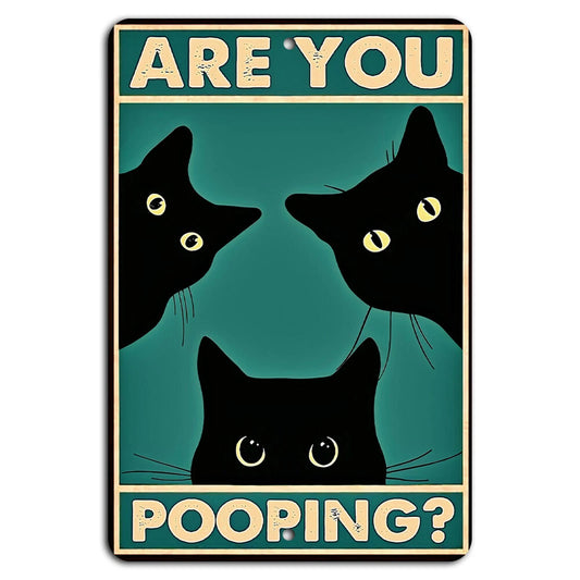 Funny Bathroom Black Cat Rustic Aluminum Sign — product artwork