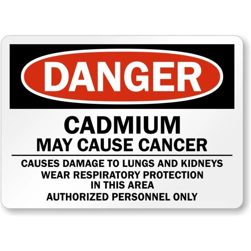 Warning Cadmium Cancer Danger Safety Aluminum Sign — product artwork