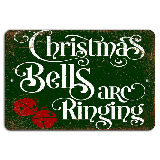 Rustic Christmas Holiday Bells Greenery Aluminum Sign — product artwork