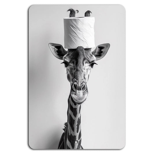 Giraffe Toilet Paper Vertical Whimsical Humor Aluminum Sign — product artwork