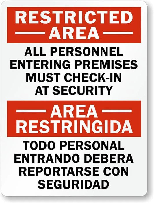 Bilingual All Personnel Must Check in Aluminum Sign — product artwork