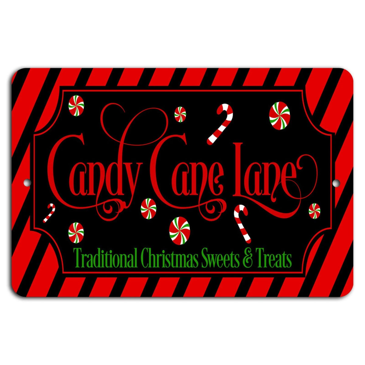 Christmas Candy Cane Lane Vintage Rustic Aluminum Sign — product artwork