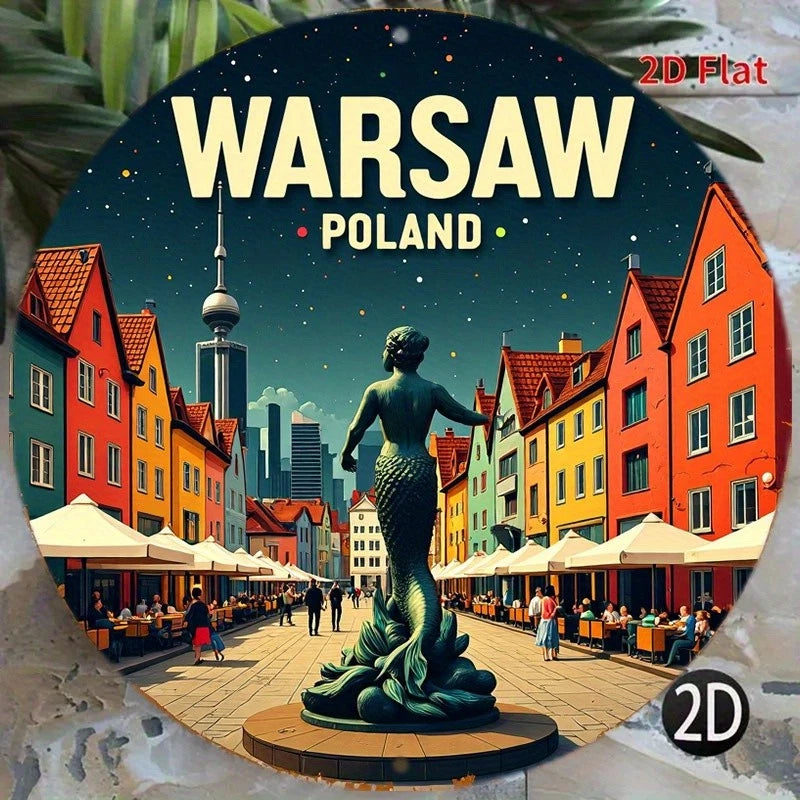Warsaw Poland Circular City Skyline Aluminum Sign — product artwork
