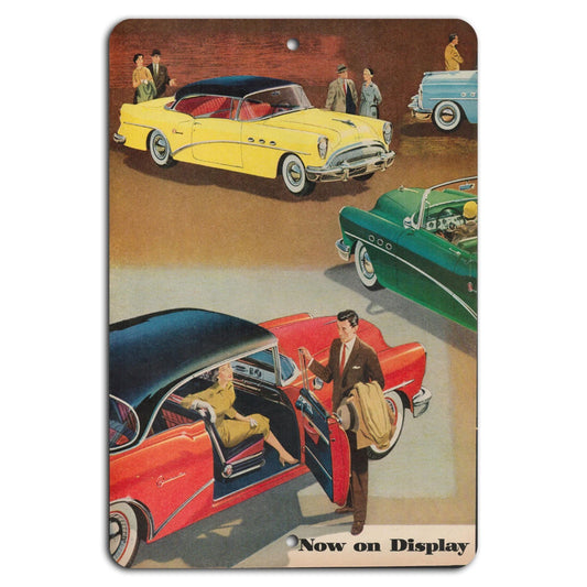 Now on Display Classic Automobiles Vintage Advertisement Aluminum Sign — product artwork