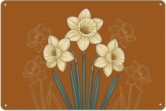 Vintage Floral Tin Daffodil Bouquet Wall Art Aluminum Sign — product artwork