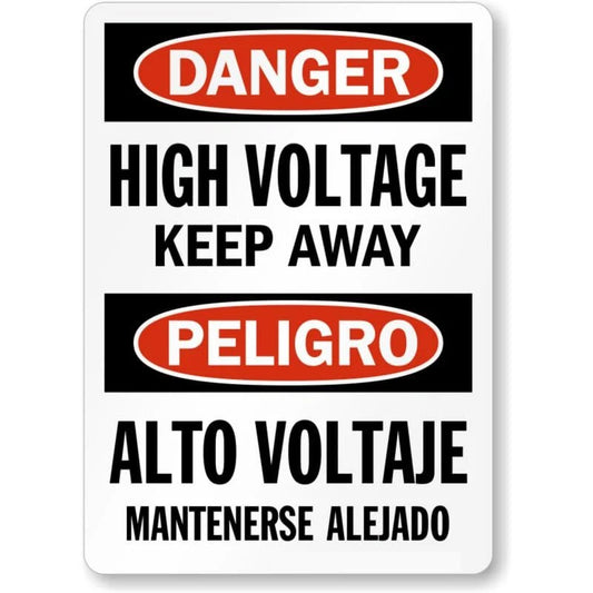 Bilingual High Voltage Away Aluminum Sign — product artwork