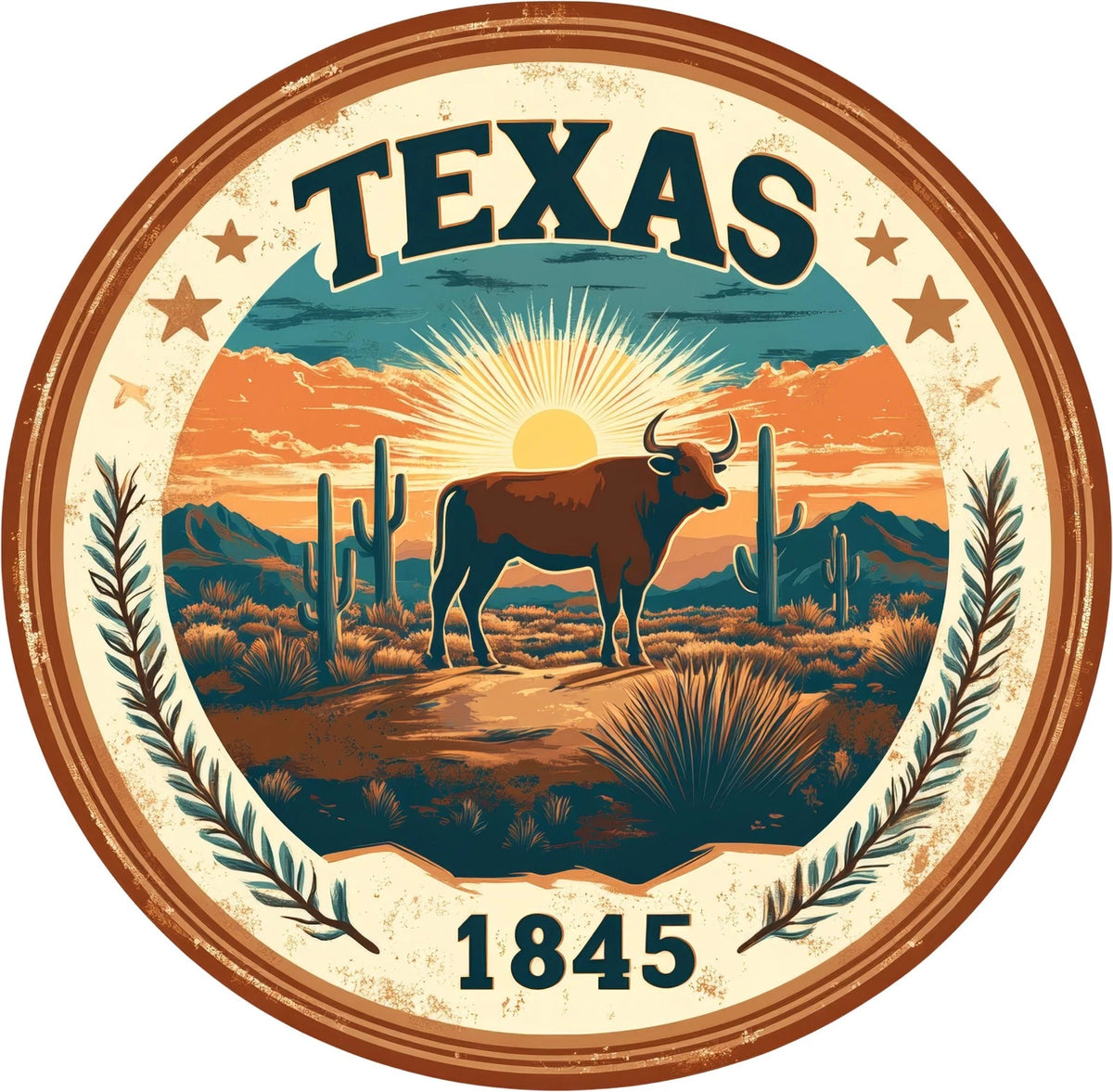 Texas Vintage Scenic Round Aluminum Sign — product artwork