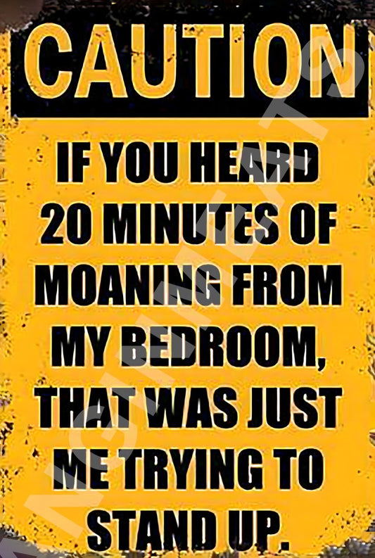 Funny Caution Moaning Aluminum Sign — product artwork