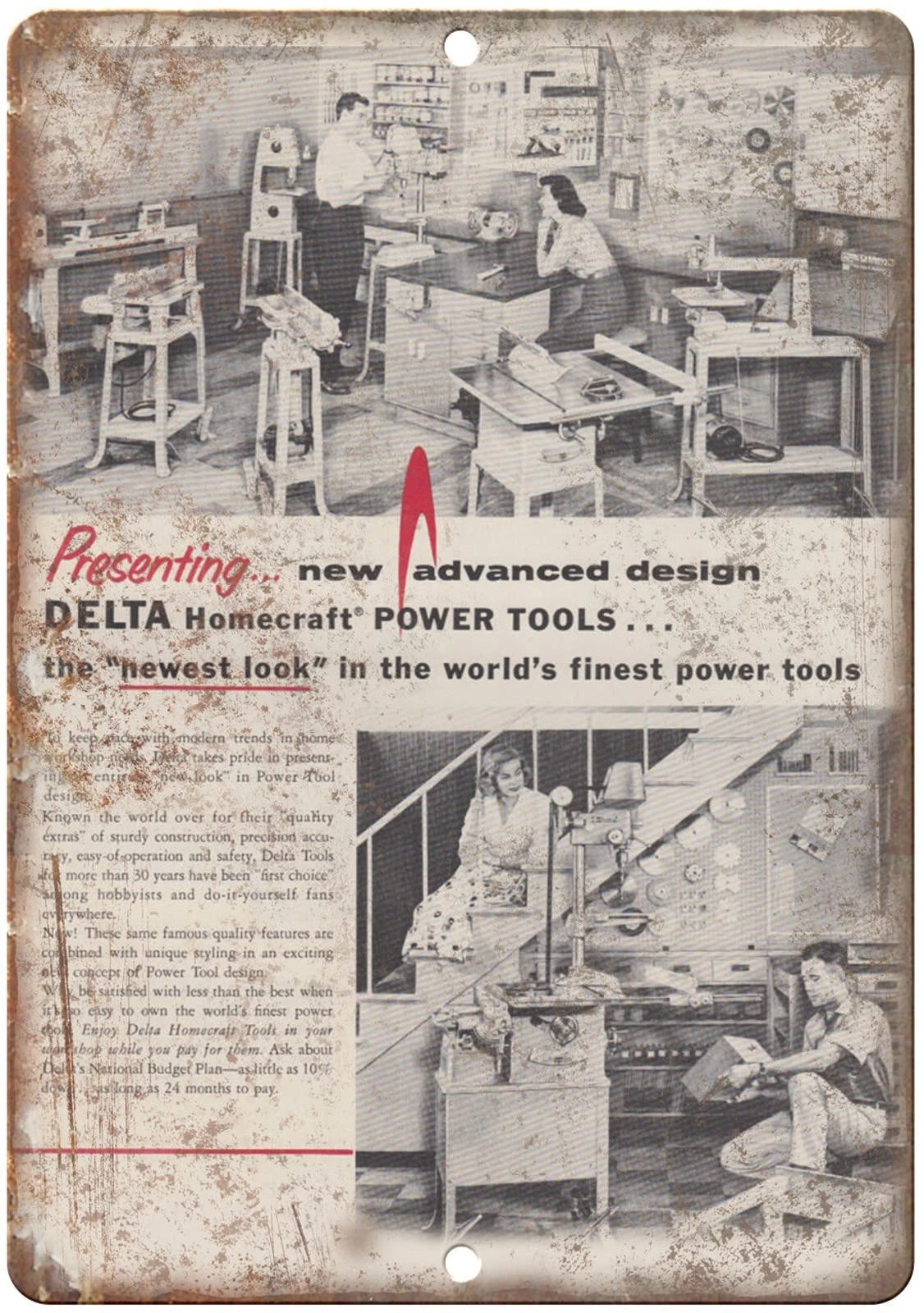 Vintage Retro Delta Homecraft Power Tools Aluminum Sign — product artwork