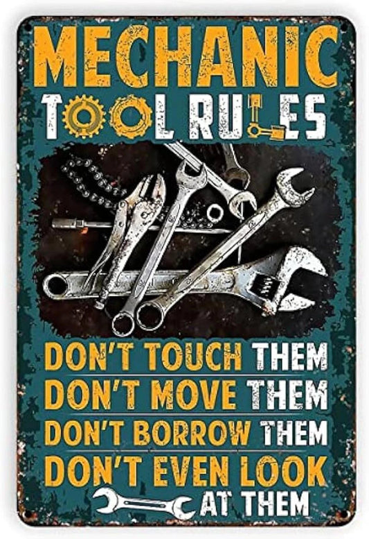 Mechanic Tool Funny Rules Garage Aluminum Sign — product artwork
