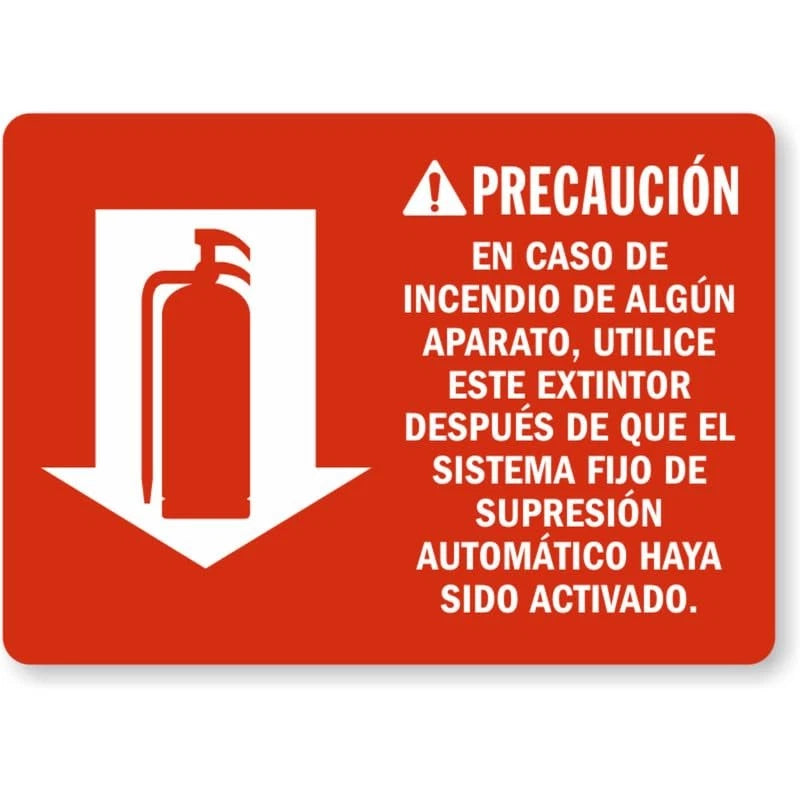 Spanish Fire Extinguisher Instruction Warning Aluminum Sign — product artwork