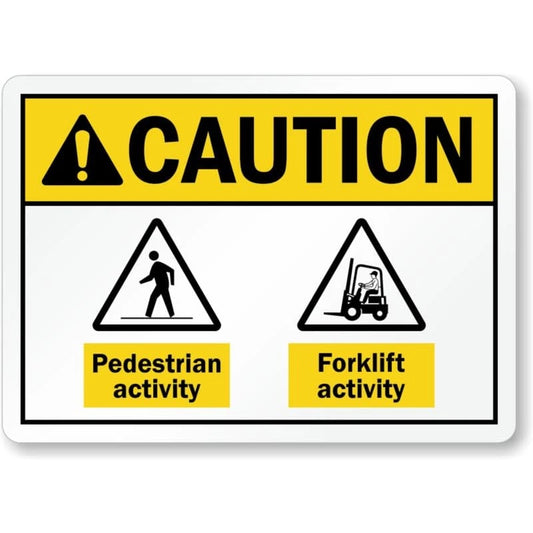 Pedestrian Forklift Activity Caution Aluminum Sign — product artwork