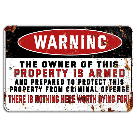 Pro Gun Warning Armed Property Rustic Aluminum Sign — product artwork