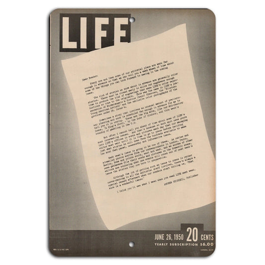 Vintage LIFE Magazine 1950 Replica Wall Art Aluminum Sign — product artwork