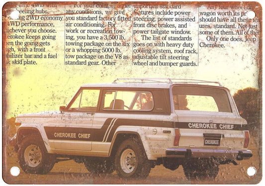 Jeep Cherokee Reproduction Right Hand Drive Auto Ad Aluminum Sign — product artwork