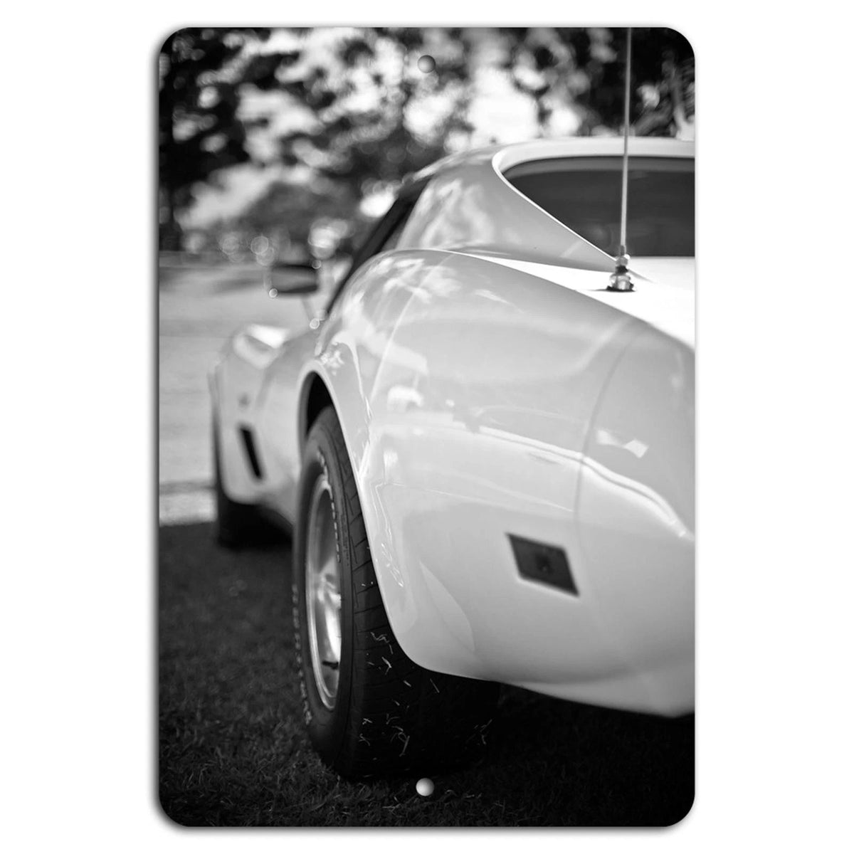 Classic Car Retro Garage Black White Vintage Aluminum Sign — product artwork