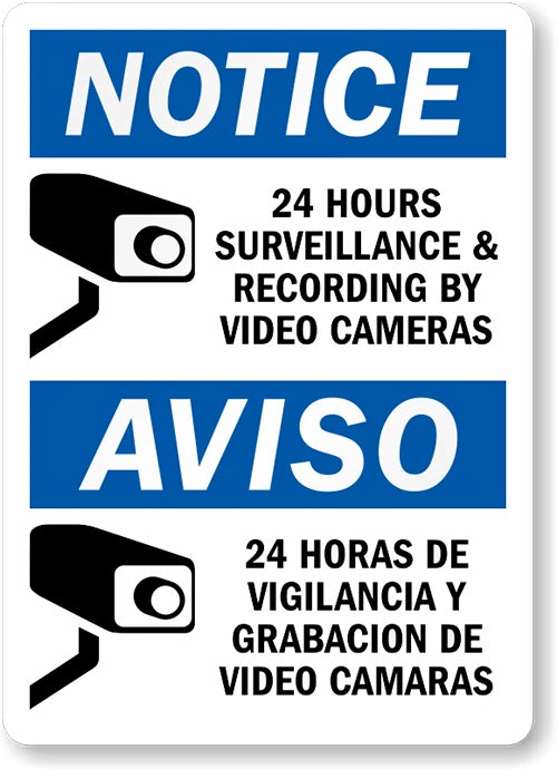 No Trespassing Surveillance Bi Lingual Aluminum Sign — product artwork