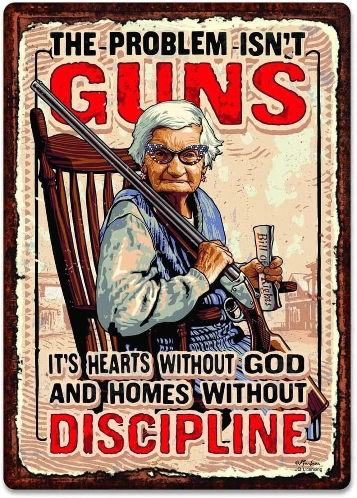 Retro Tin Robert Art the Problem Isn't Guns Funny Aluminum Sign — product artwork
