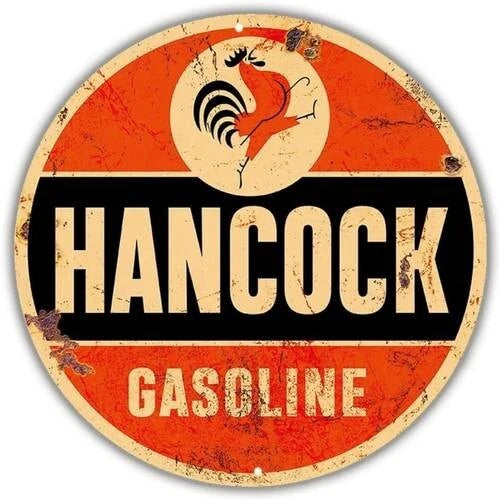 Hancock Gasoline Funny Round Aluminum Sign — product artwork