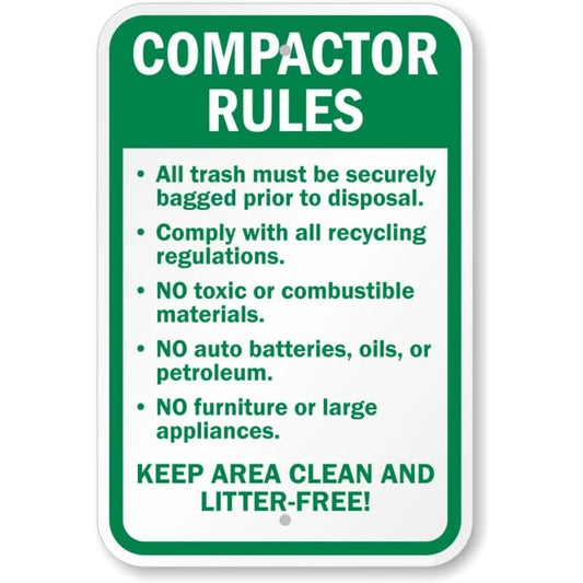 Compactor Rules Aluminum Sign — product artwork