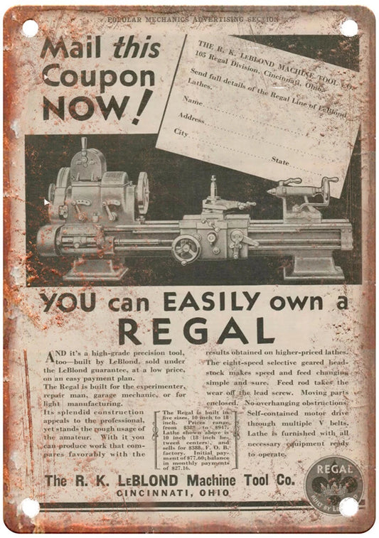 Vintage 1931 Leblond Machine Tool Aluminum Sign — product artwork