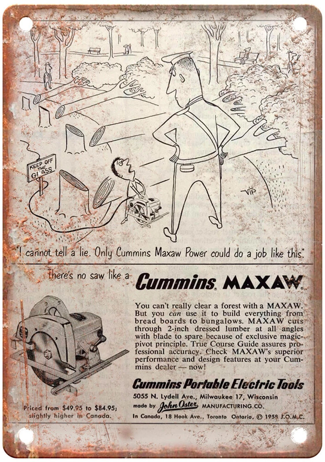 Vintage Cummins Retro 1958 Aluminum Sign — product artwork