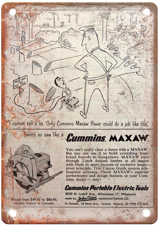 Vintage Cummins Retro 1958 Aluminum Sign — product artwork