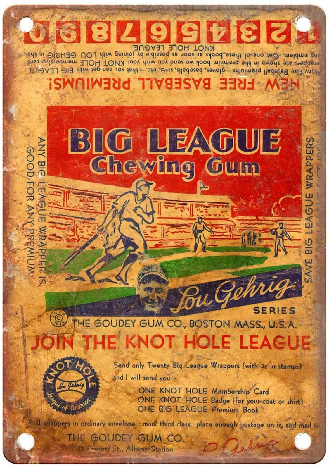 Big League Chewing Gum Lou Gehrig Series Vintage Aluminum Sign — product artwork