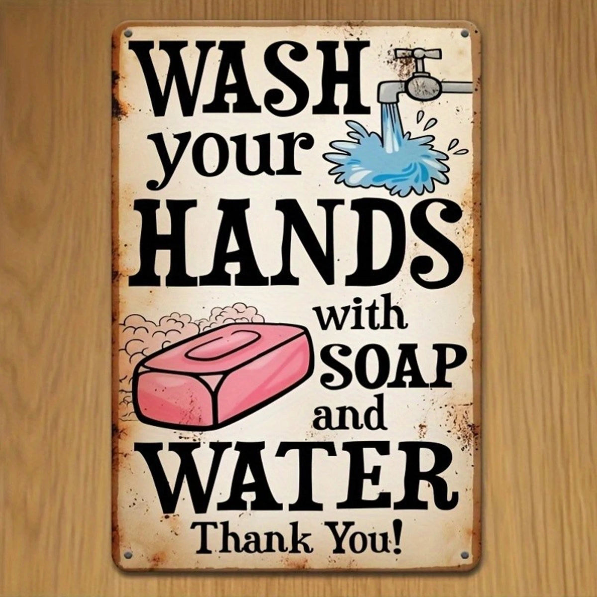 Retro Wash Your Hands with Soap Funny Aluminum Sign — product artwork