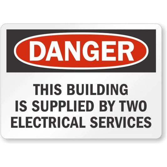 Building Supplied by Electrical Services Danger Aluminum Sign — product artwork