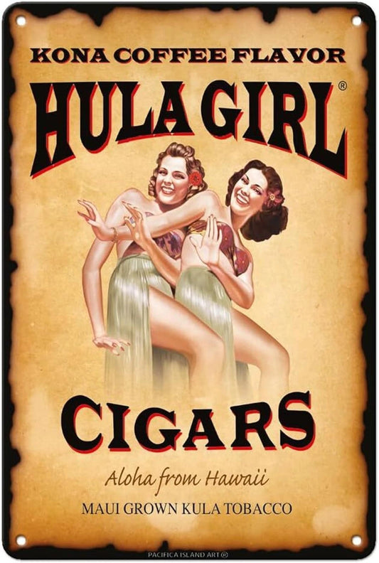 Hula Girl Pacific Island Cigars Aloha Funny Aluminum Sign — product artwork