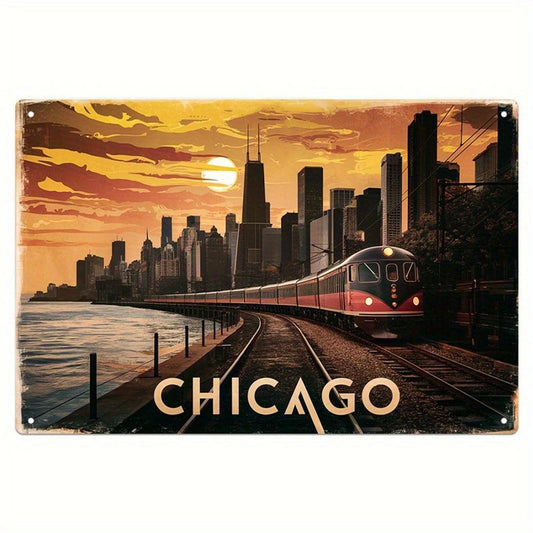 Chicago Retro Skyline Funny Wall Art Aluminum Sign — product artwork