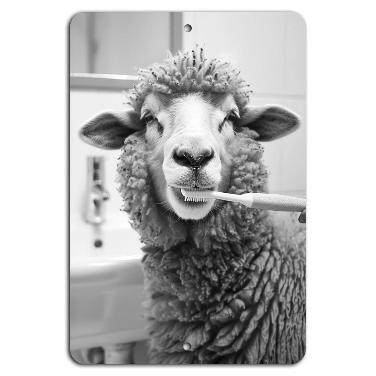 Sheep Bathroom Vertical Whimsical Aluminum Sign — product artwork