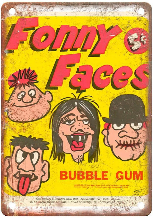 Funny Faces Bubble Gum Vintage Wrapper Aluminum Sign — product artwork