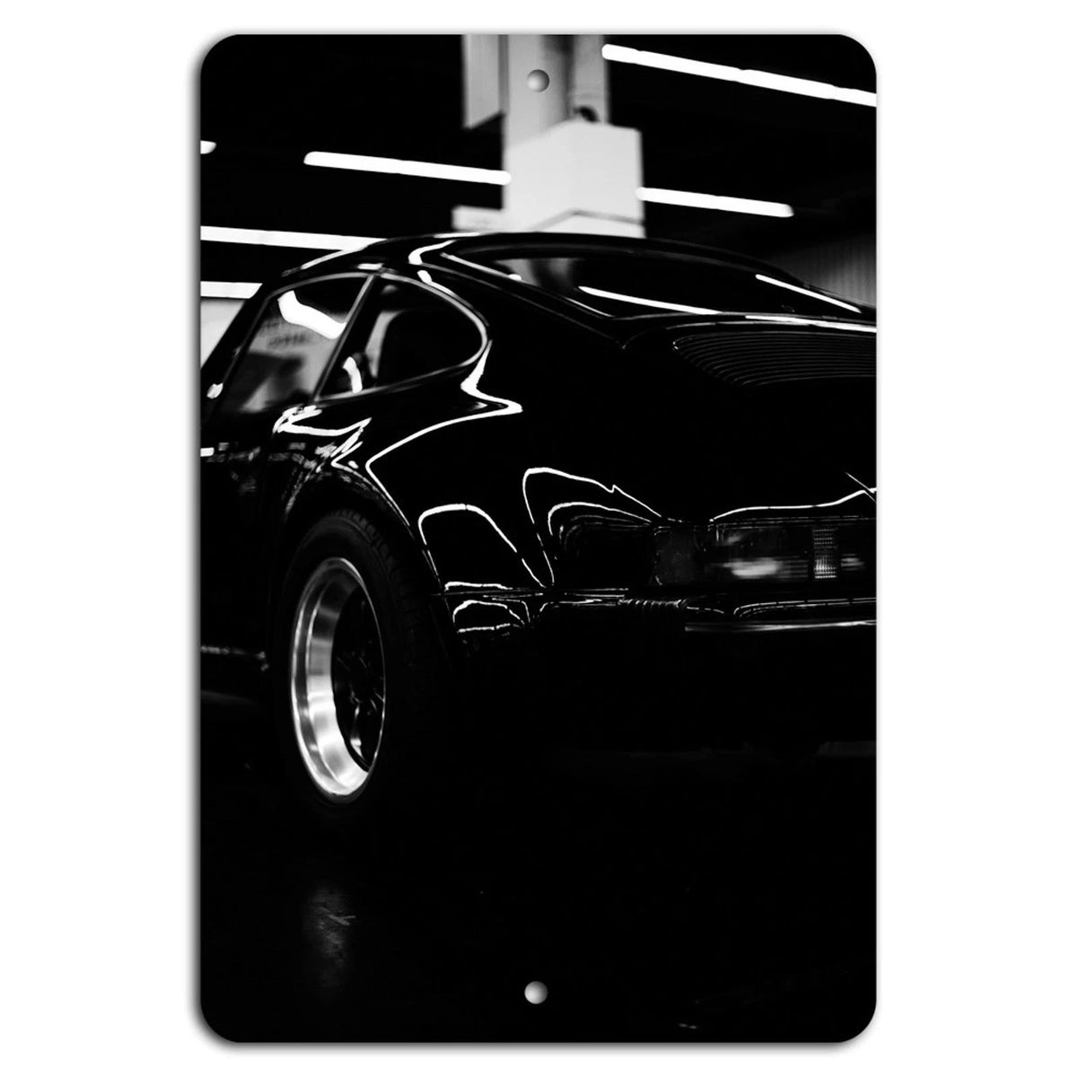 Vintage Black Sports Car Rear Quarter Aluminum Sign — product artwork