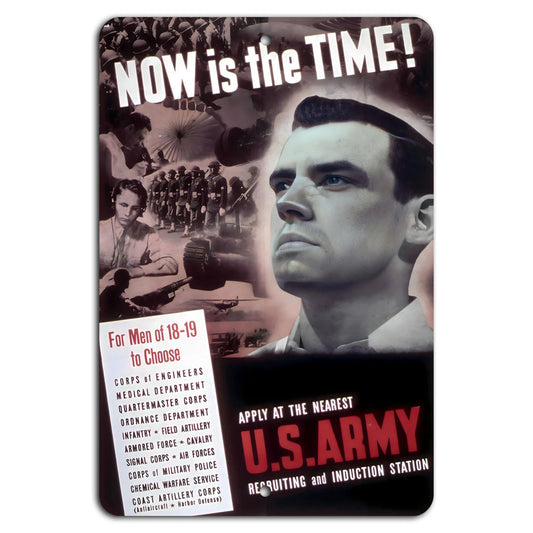 U.S. Army Now Is the Time Choose Your Corps Vintage Aluminum Sign — product artwork