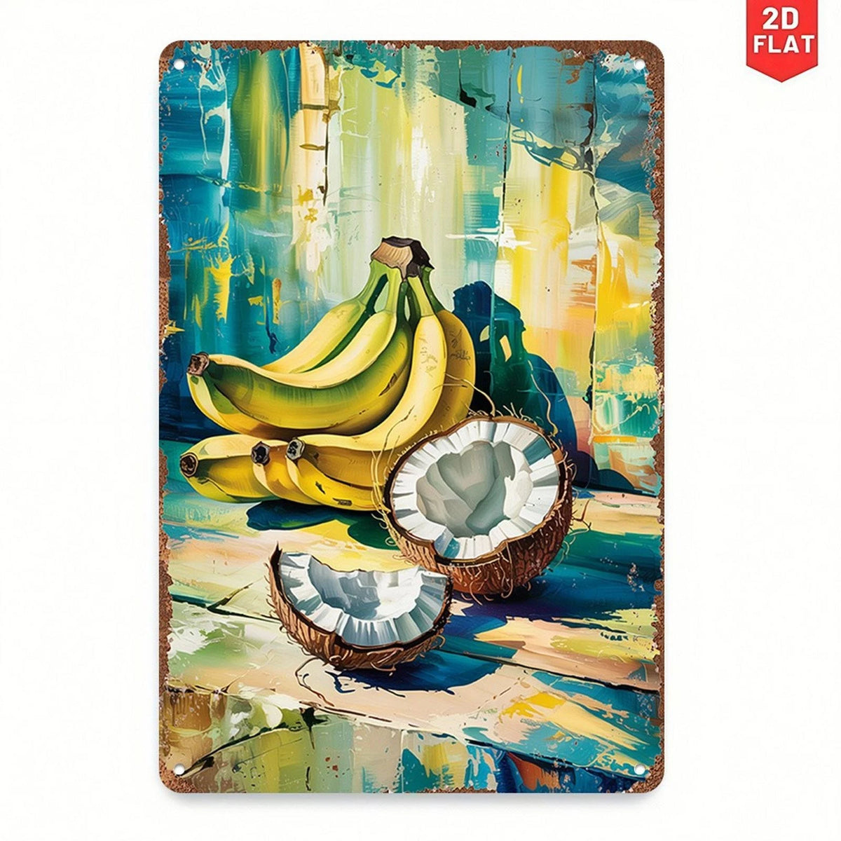 Retro Tropical Banana Coconut Kitchen Fruit Aluminum Sign — product artwork
