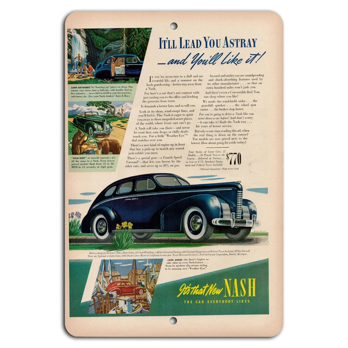 Vintage Nash Retro Garage Road Trips Adventure Aluminum Sign — product artwork