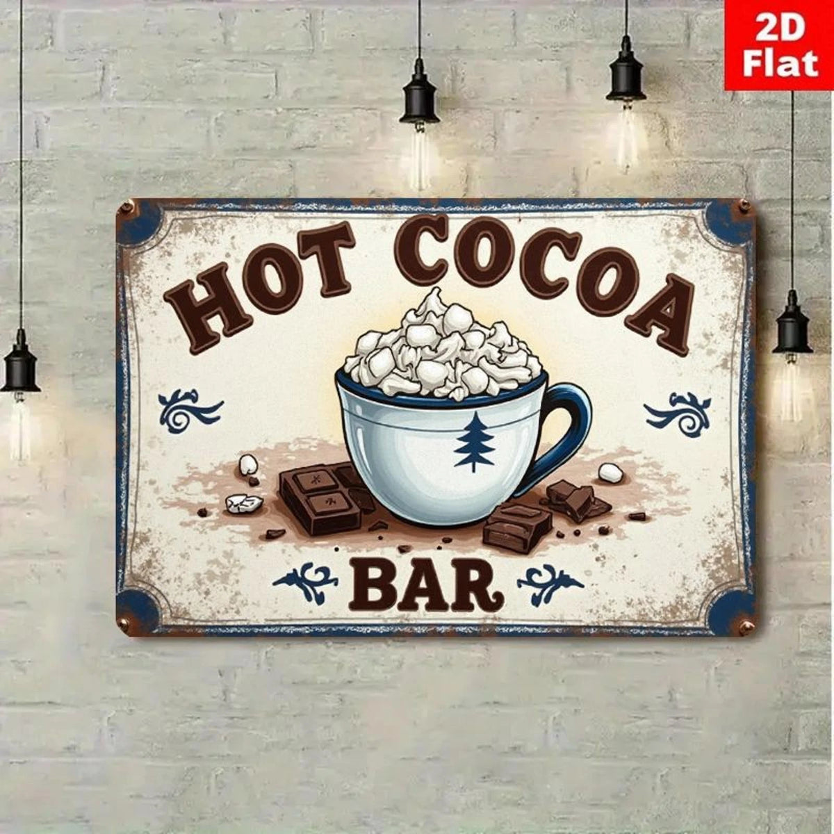 Hot Cocoa Bar Rustic Kitchen Coffee Station Wall Aluminum Sign — product artwork