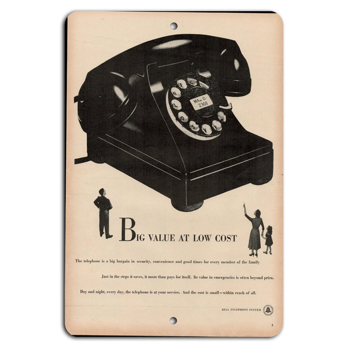 Bell Telephone Value at Low Cost Vintage Aluminum Sign — product artwork