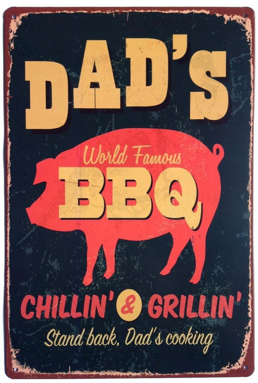 BBQ Tin Sticker Tiger Dad's BBQ Stand Funny Aluminum Sign — product artwork