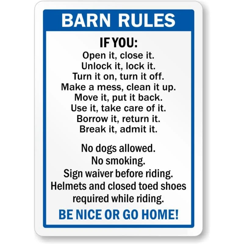 Barn Rules No Dogs Allowed Aluminum Sign — product artwork