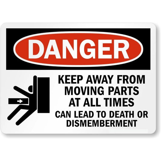 Keep Away from Moving Parts at All Times Danger Aluminum Sign — product artwork