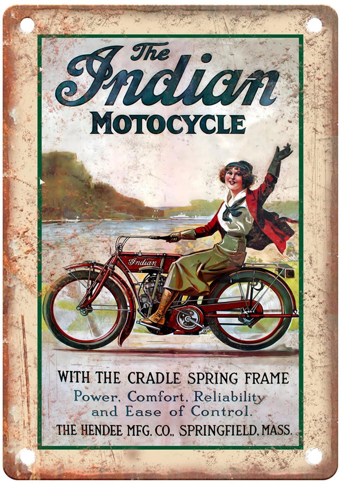 1912 Indian Motorcycle Cradle Spring Frame Vintage Aluminum Sign — product artwork