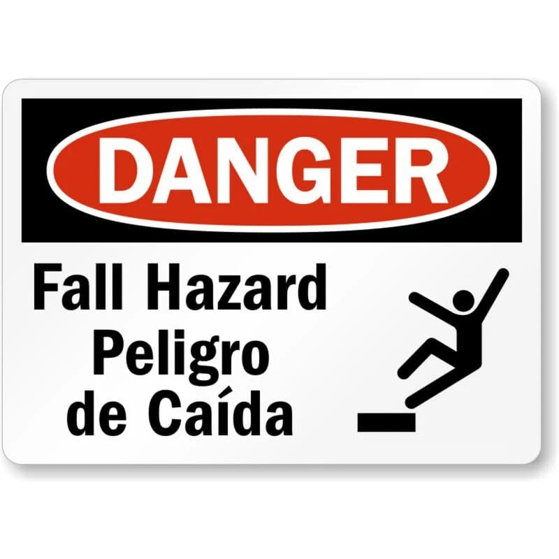 Bilingual Danger Fall Hazard Aluminum Sign — product artwork